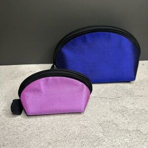 Lantern Moon Handcrafted Blue and Pink Cosmetic Bag Pouch Set